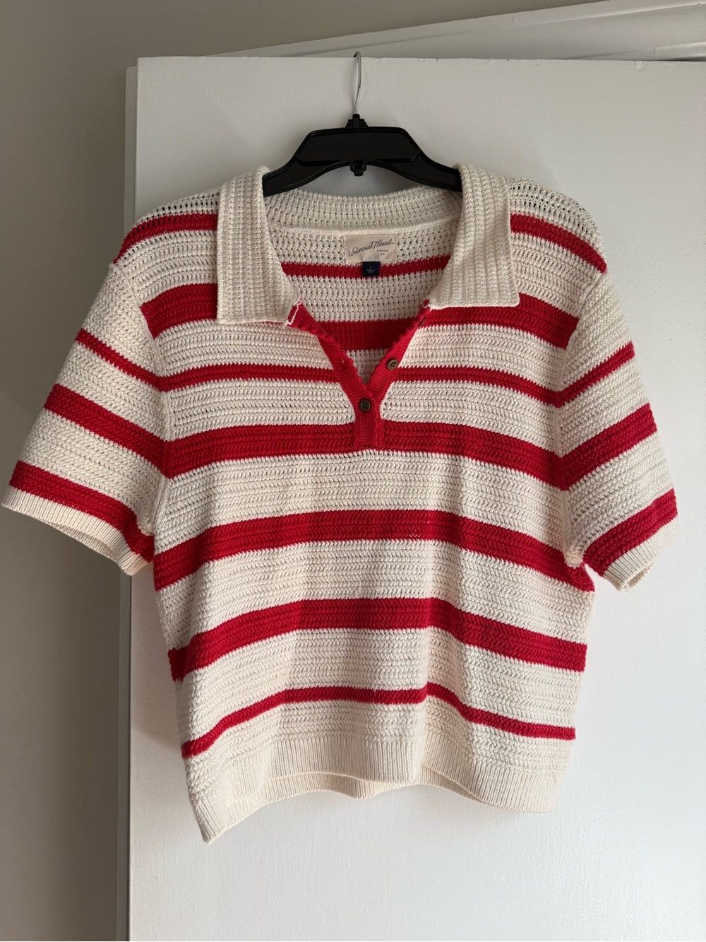Universal Thread Red & Cream Striped Short-Sleeve Polo Top